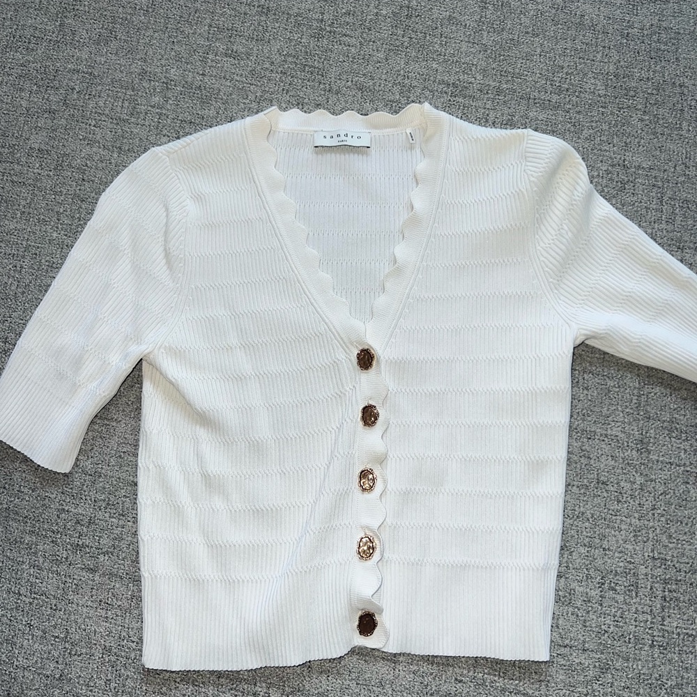 Women's White Scalloped Cardigan